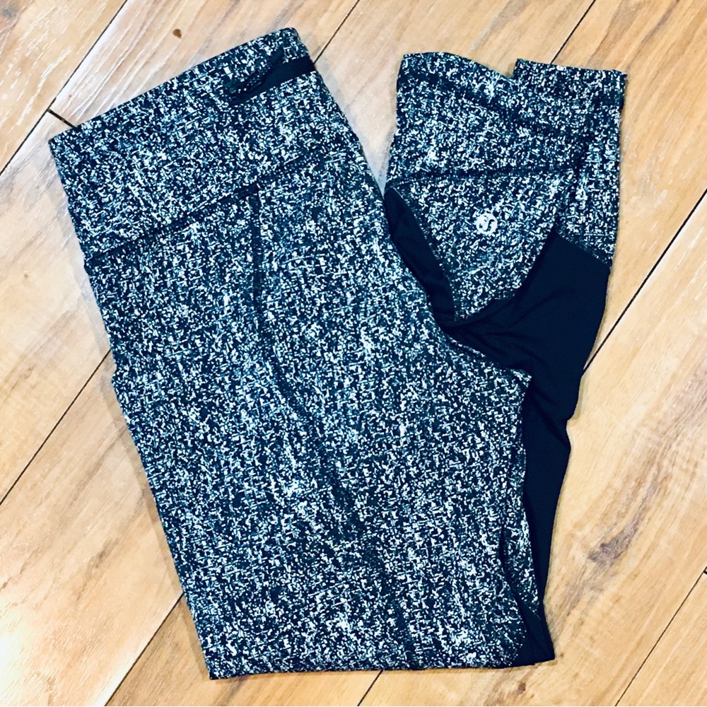 LuluLemon LuLu Lemon black white marled leggings workout fitness 6 yoga …